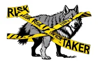 "Risk taker" wolf with caution tape tattoo design idea