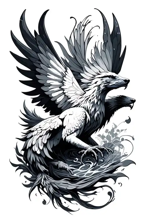 phoenix rishing,sea wolf, butterfly, moving forward arrow, feminine symbol tattoo design idea