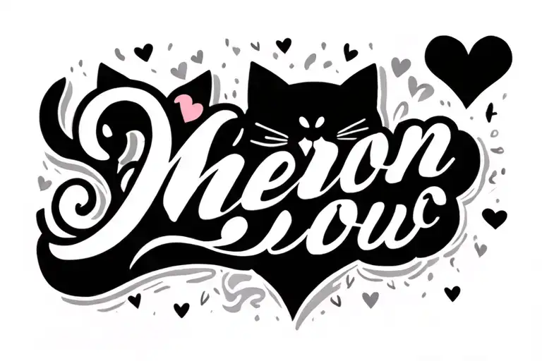 name with meow and love signs tattoo design idea