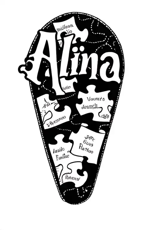puzzle pieces spelling "Alina" tattoo design idea
