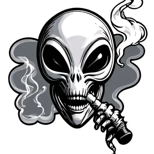 "Pablo" alien smoking tattoo design idea