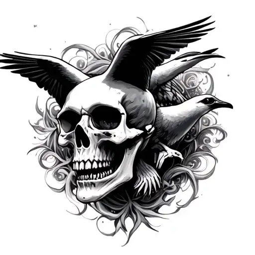 skulls gulls and monsters tattoo design idea