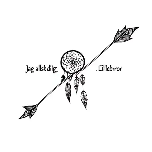 morse code spelling "Jag älskar dig,Lillebror" in the lines of ancient south American tribal style arrow or dreamcatcher tattoo design idea