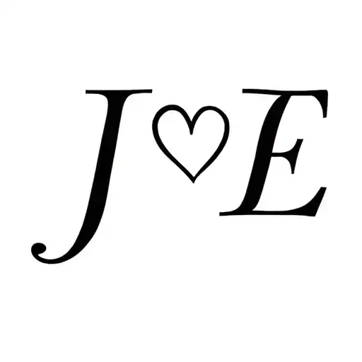 letters J "heart" E with slanted font tattoo design idea