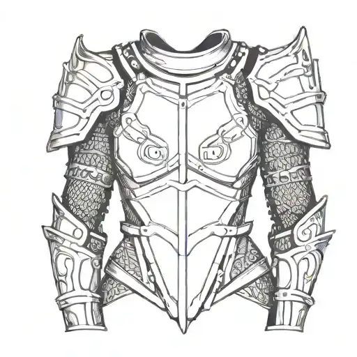 female armour with chainmail laying tattoo design idea