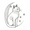 cat with black fur, angel wings, white chest, grey stripes, half moon, stars tattoo design idea