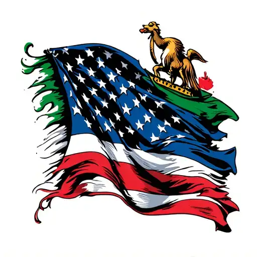 italian and american flag morphing tattoo design idea