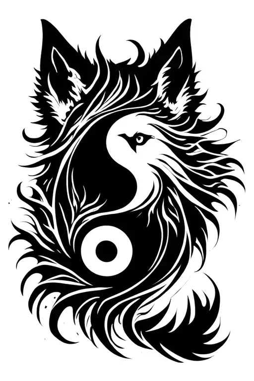 pisces peace yin yang wolf looking forward tattoo design idea