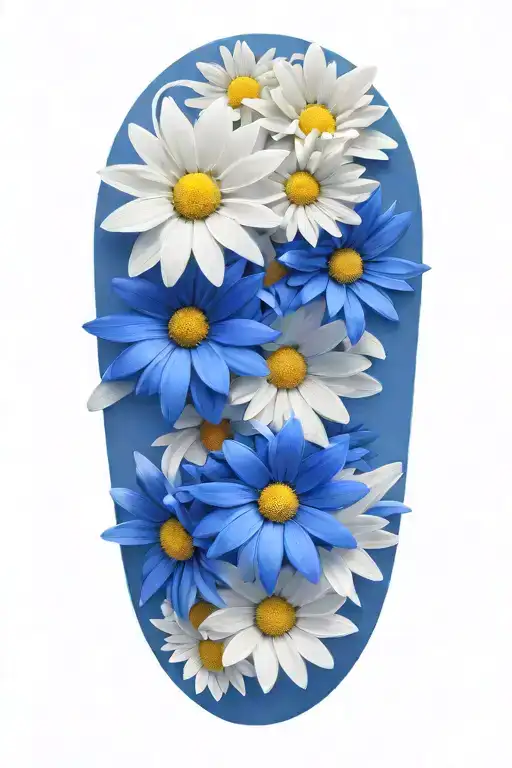 boquet of white and blue daisy flowers tattoo design idea