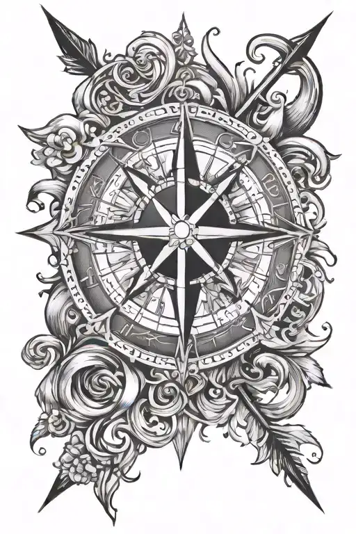 I want to get a tattoo on my forearm. Something in black / grey only. Maybe something with an arrow and a compass.  tattoo design idea