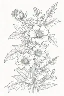 december and july birth flowers in a bouquet. the stem leads into the words “1971” tattoo design idea