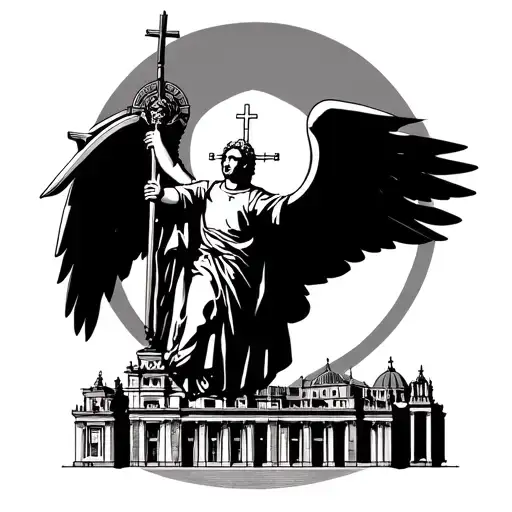 Vatican City skyline with a Saint Andrew the archangel tattoo design idea