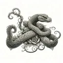 vines and roses with a viper snake intertwined with the vines wrapped around  the arm to the middle finger tattoo design idea