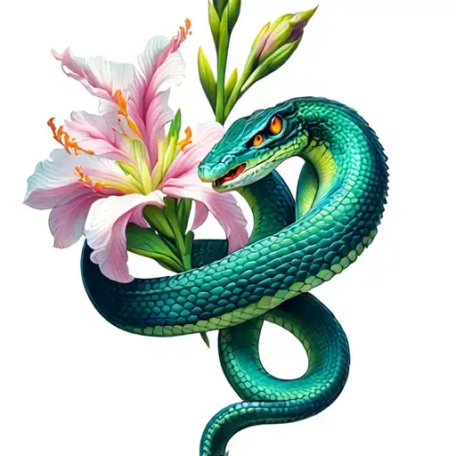 snake and gladiolus flower tattoo design idea