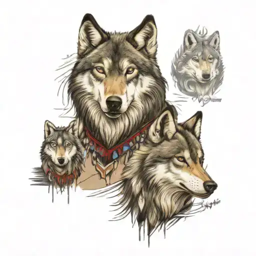 a Native American style wolf with his first name Antonin and his date of birth February 20, 2021 tattoo design idea