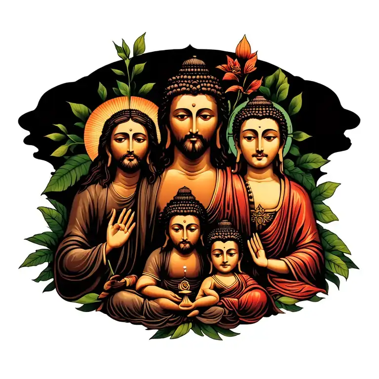 jesus  and buddha and family  tattoo design idea