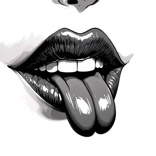 lips and tongue bite in a sexy way tattoo design idea