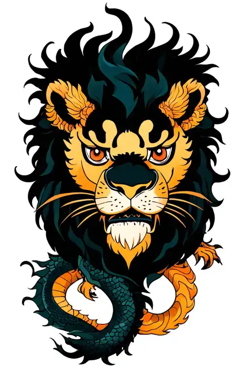 a lion with a dragon tattoo design idea