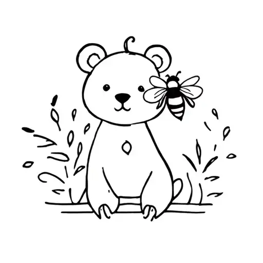Baby bear, sunshine, and honey bee tattoo design idea