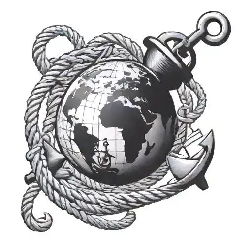 globe and anchor with rope tattoo design idea