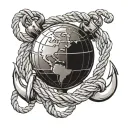 globe and anchor with rope tattoo design idea