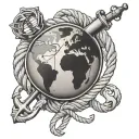 globe and anchor with rope tattoo design idea