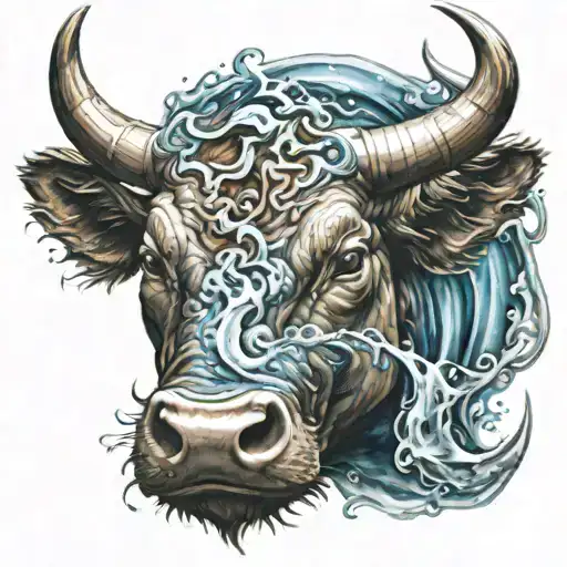 bull fire and water colored tattoo design idea