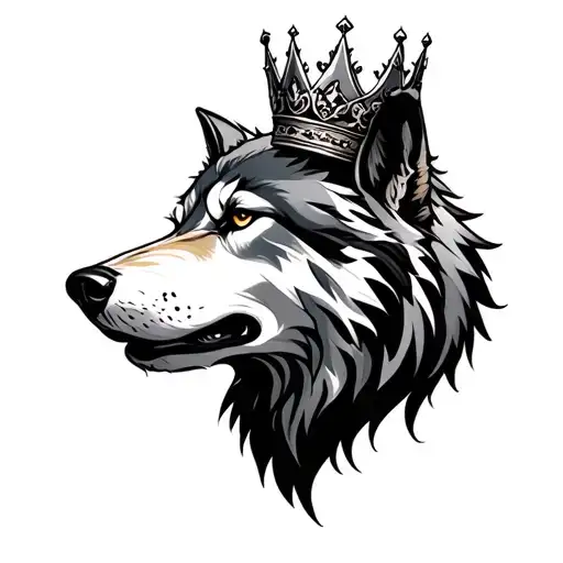 alpha wolf and crown made tattoo design idea