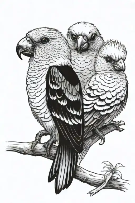 galah + Willy wag tail + kookaburra sitting together tattoo design idea