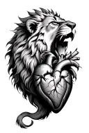 lion biting human heart tattoo design idea