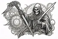 sun beaming down onto grim reaper holding a sword tattoo design idea