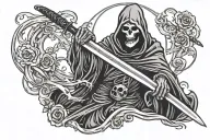 sun beaming down onto grim reaper holding a sword tattoo design idea
