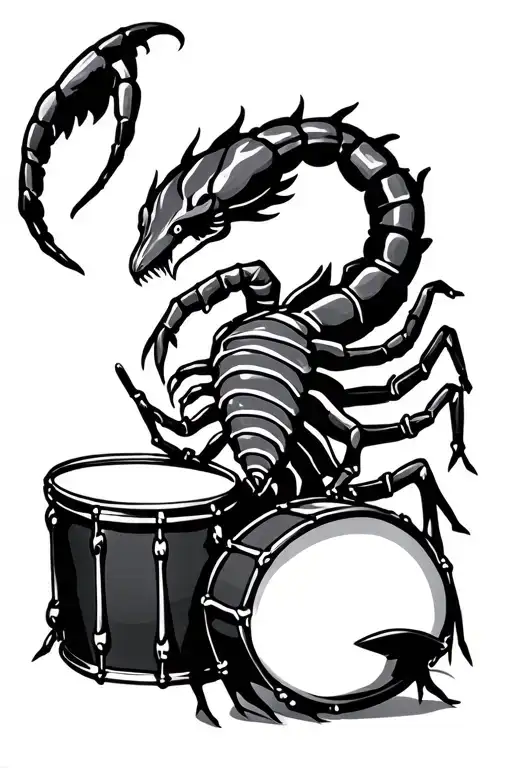 scorpion playing drums tattoo design idea