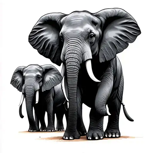 3 elephants walking together tattoo design idea