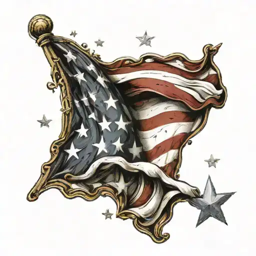 usa flag down with stars around it and 1776 tattoo design idea