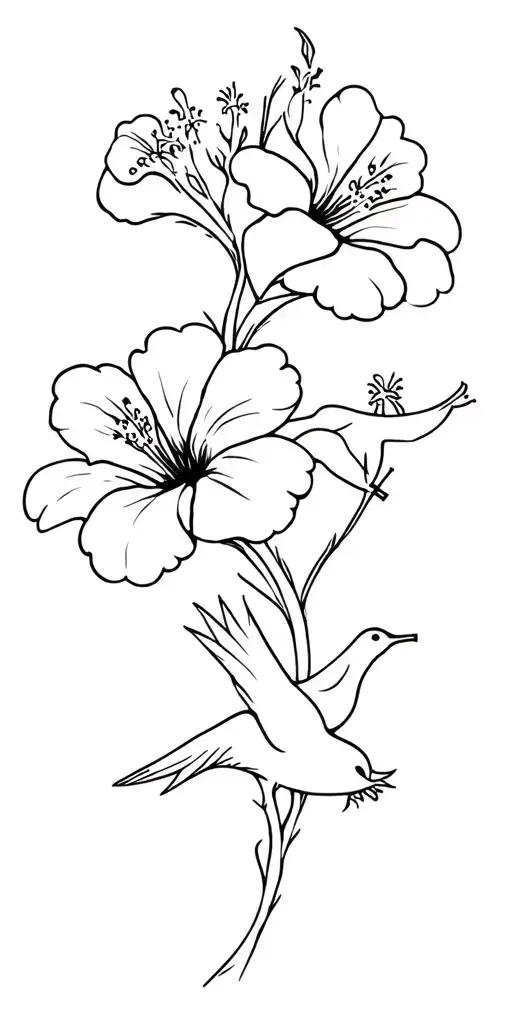 Hibiscus flower with two doves and cross tattoo design idea