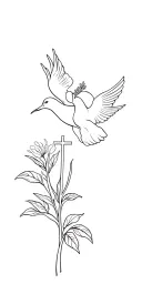 Hibiscus flower with two doves and cross tattoo design idea