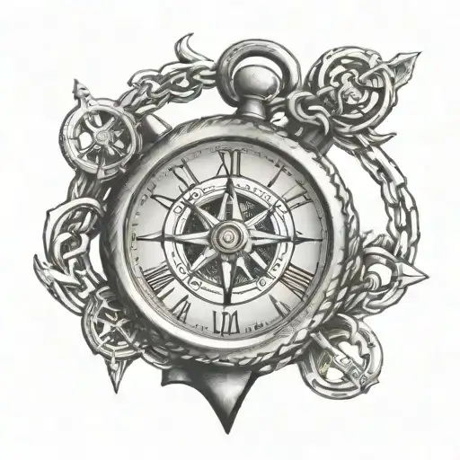 stopwatch compass anchor chain key tattoo design idea