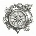 stopwatch compass anchor chain key tattoo design idea