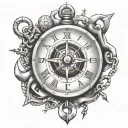 stopwatch compass anchor chain key tattoo design idea
