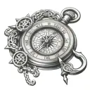 stopwatch compass anchor chain key tattoo design idea