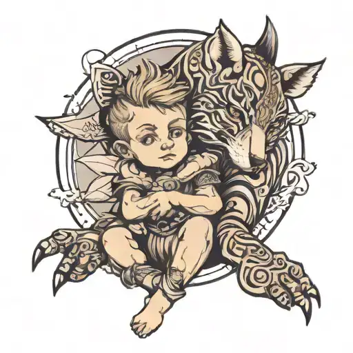 brother protecting his little sister tattoo design idea