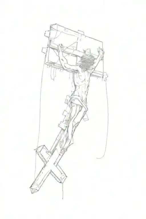 a cross and a crucifix from a razor blade, red blood tattoo design idea