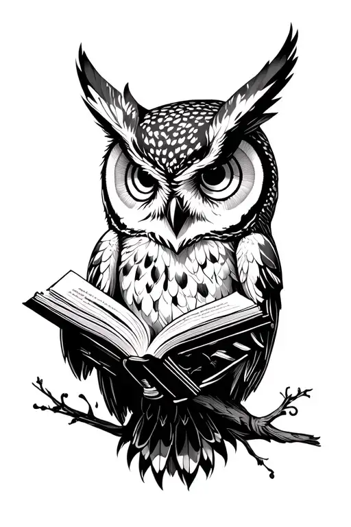 Owl reading a book tattoo design idea