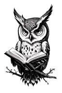 Owl reading a book tattoo design idea