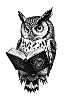 Owl reading a book tattoo design idea