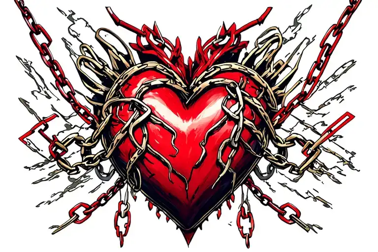 "Melanie" Heart Aile Chaine tattoo design idea
