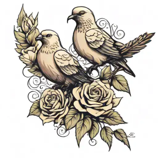 doves and roses growing tattoo design idea