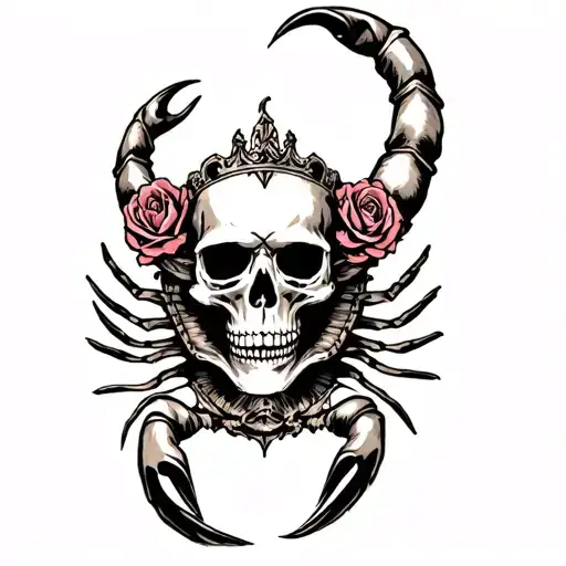 skorpion mit krone rose skull tattoo design idea