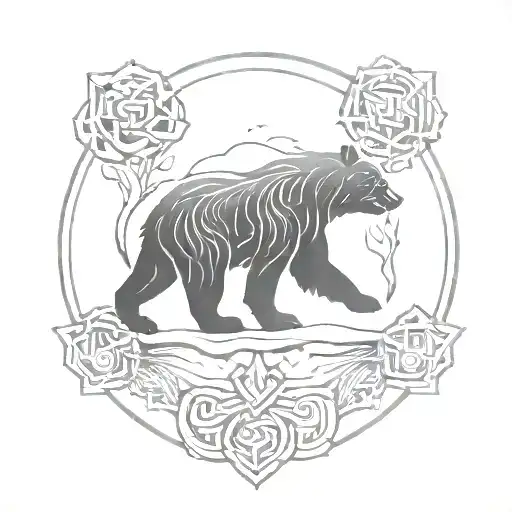 father daughter silhouette inside runic bear tattoo design idea